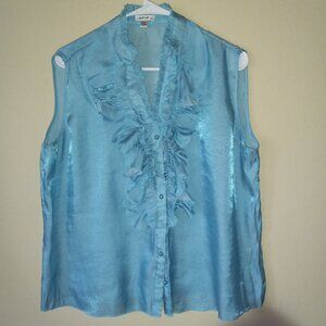 JAIPUR Ocean-Blue Tank with Frills and Ruffles Women's M